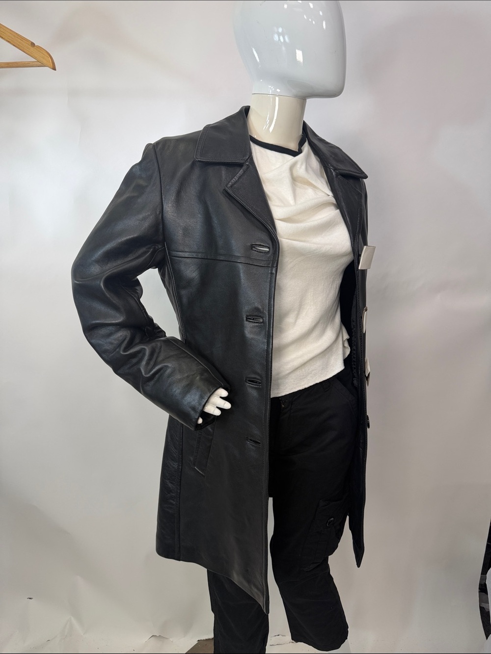 Classic Black Leather Men's Coat